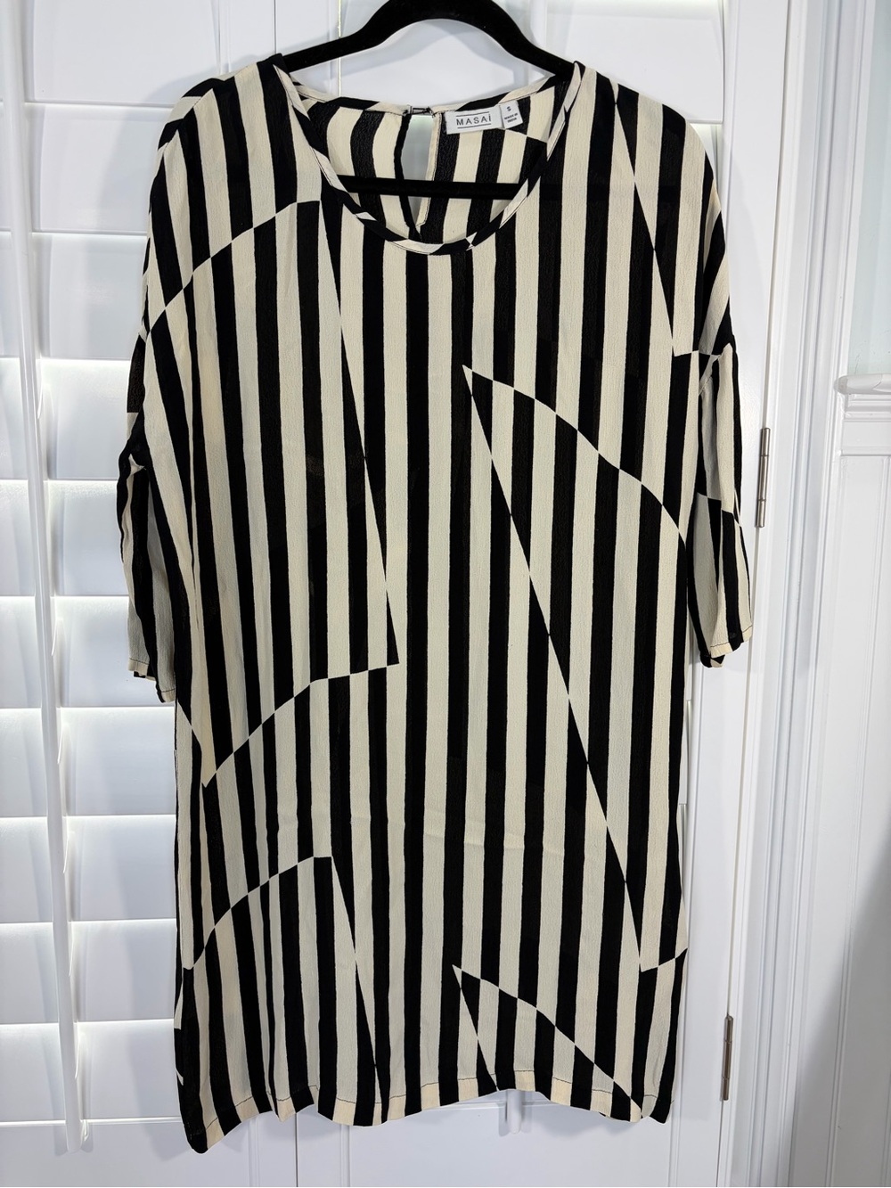 Masai Nitassa Dress Resortwear Black & Cream Striped Shift Swim Cover-up (S)